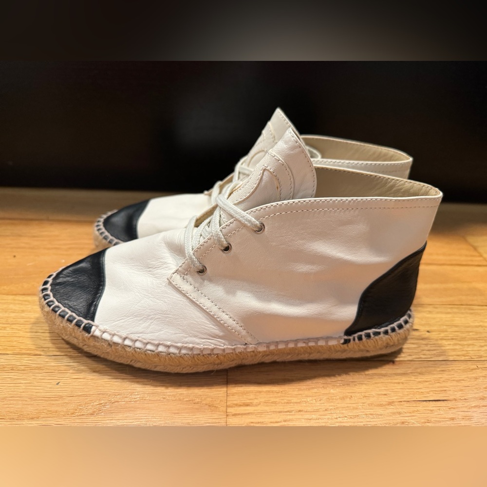 CHANEL White and Black Espadrilles